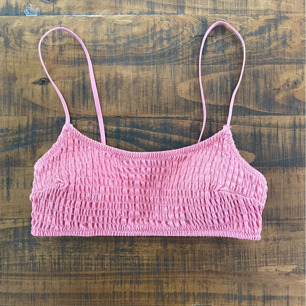 Smocked Pink Bandeau Bralette with Thin Straps - Women's Intimates